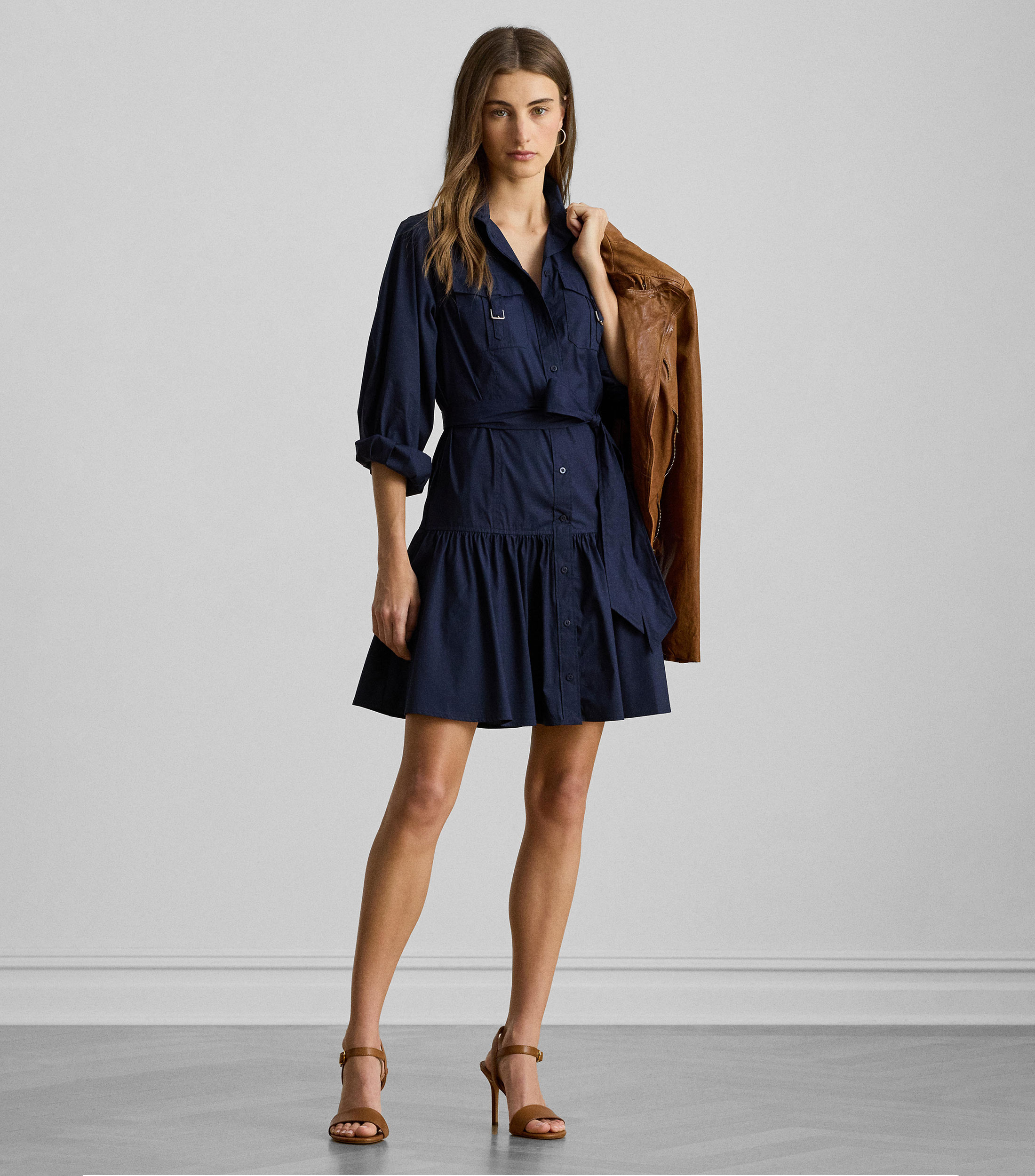 Vestido Corto liso manga larga Mujer